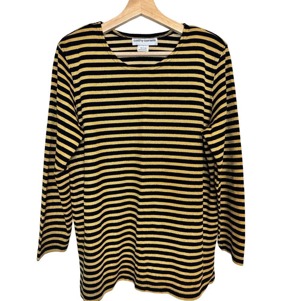 Vintage Cathy Daniels Womens Top Black Gold Metallic Y2K Size M
